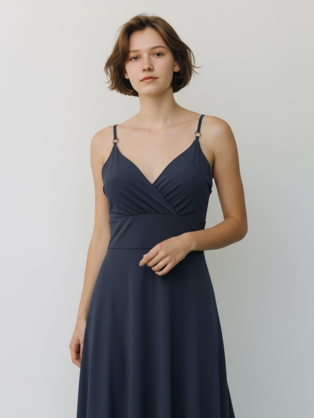 Michael Kors Dark Navy Spaghetti-Strap Midi Dress
